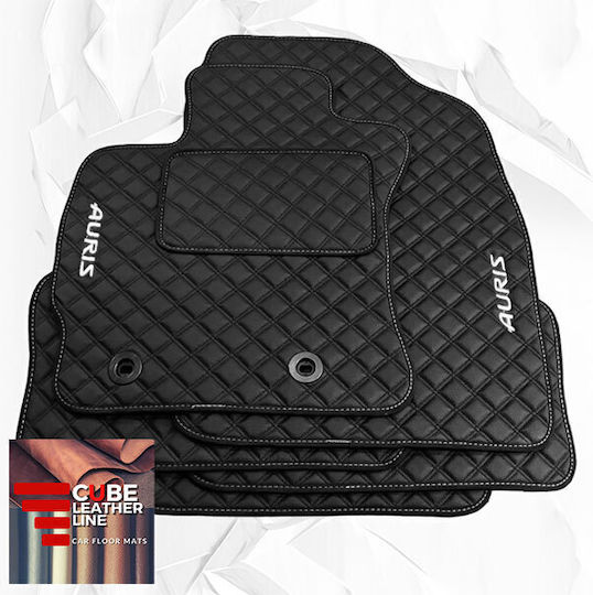 Toyota Auris 2012-2018 Technoleather Cube Negru cu Broderie Albă Set Auris de 4 Bucăți