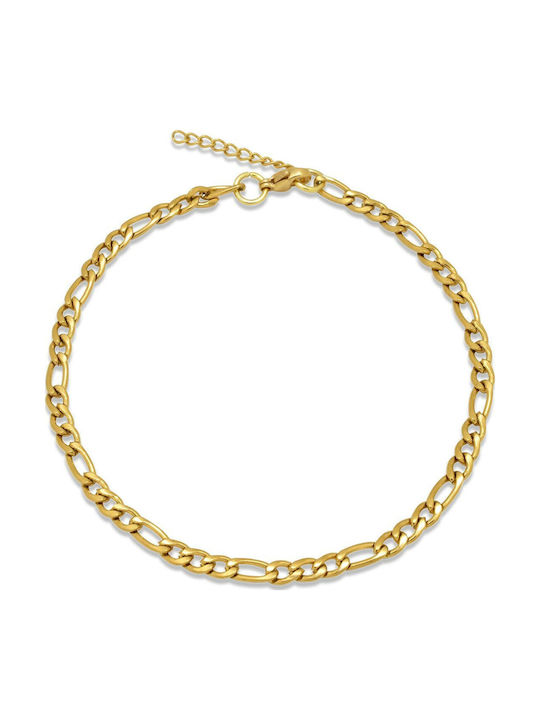 Goldjewels Figaro Chain Hand made of Steel Gold-plated Thin Thickness 3mm and Length 17cm