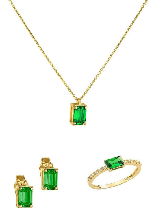 Ioannis Kosmima Set with Necklace , Earrings & Ring from Gold 14K with Stones