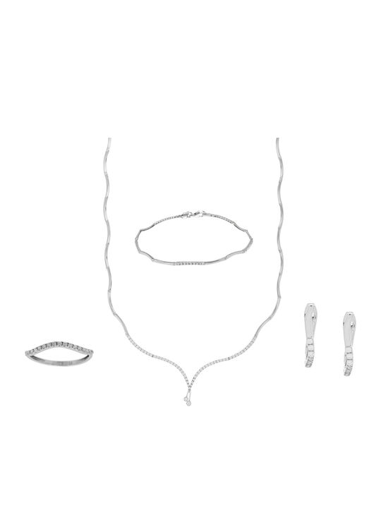 Vitopoulos Set with Necklace , Earrings & Ring from White Gold 14K with Stones