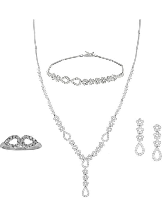 White Gold Set Bracelet , Ring & Necklace with Stones 14K