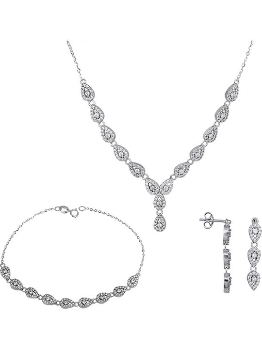 Set with Necklace , Earrings & Bracelet from White Gold 9K with Stones