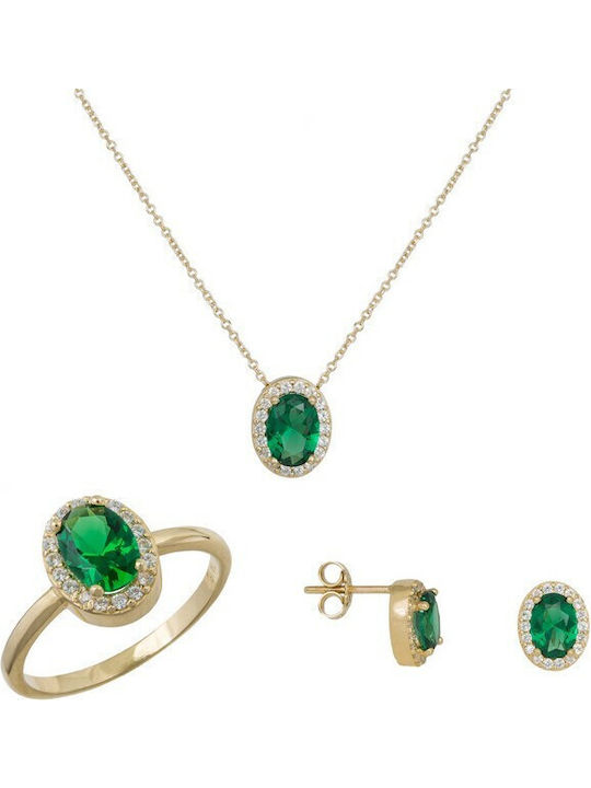 Set mit Halskette , Ohrringe & Ring aus Gold 14K mit Steinen