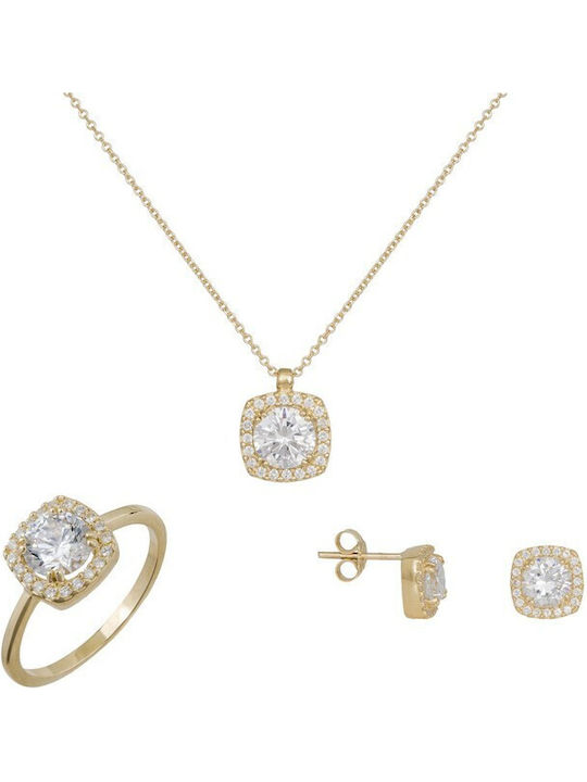 Gold Set Ring , Necklace & Earrings 14K