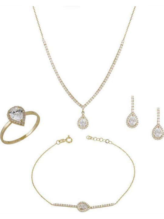Set mit Halskette , Ohrringe & Ring aus Gold 14K