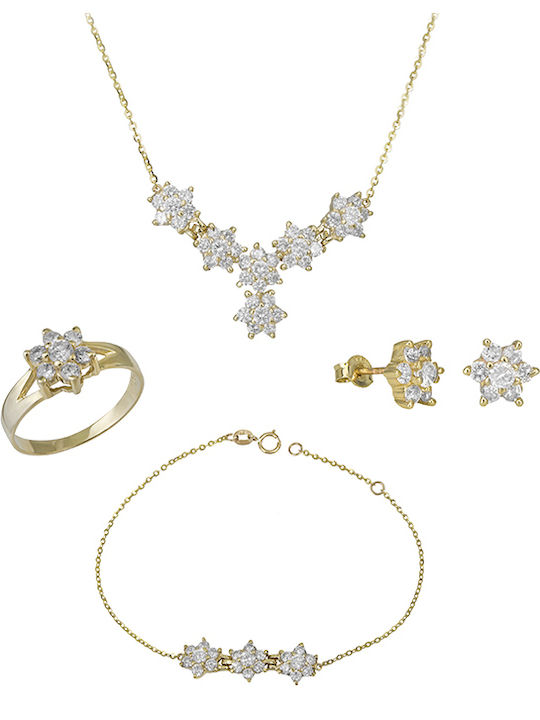 Set mit Halskette , Ohrringe & Ring aus Gold 9K