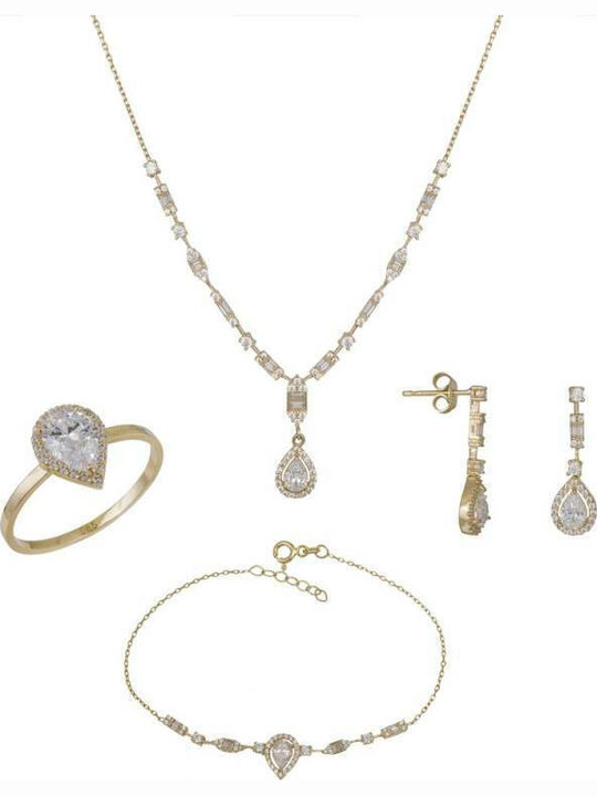 Set mit Halskette , Ohrringe & Ring aus Gold 14K