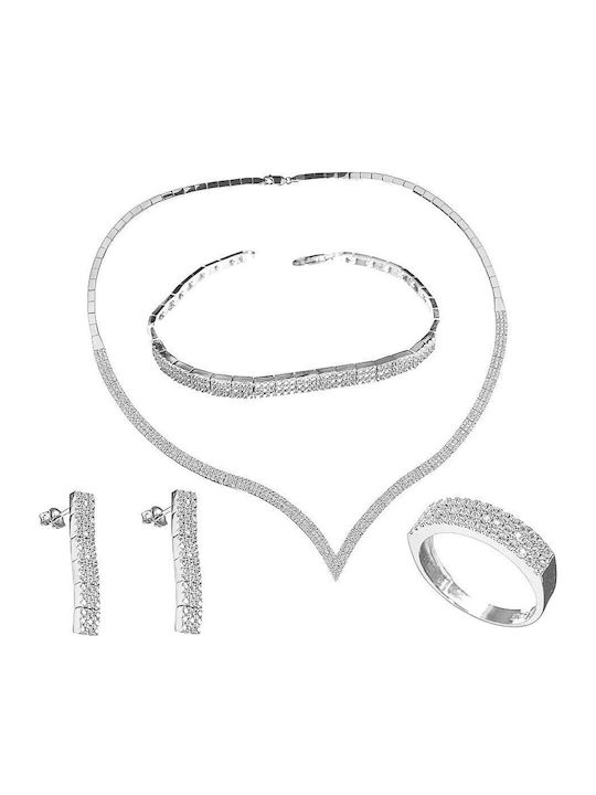 Gatsa Set with Necklace , Earrings & Ring from Silver with Stones