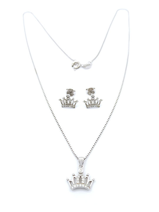 PS Silver Set mit Halskette & Ohrringe aus Silber mit Steinen