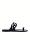 Leder Flache Sandalen für Damen in Schwarz Farbe