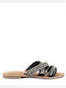 Lazamani Leather Women's Flat Sandals in Black Color