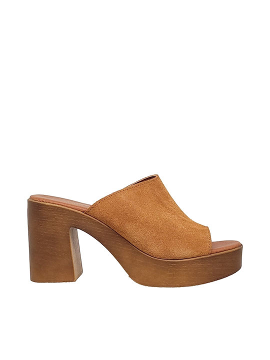 Ioannis Chunky Heel Mules Tabac Brown