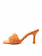 Leder Mules mit Dünn Hoch Absatz in Orange Farbe
