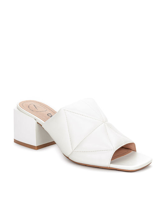 Betsy Chunky Heel Mules White