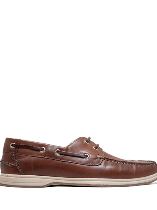 Freemood Men's Leather Boat Shoes Tabac Brown