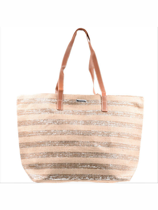 Beach Bag with Wallet Beige with Stripes