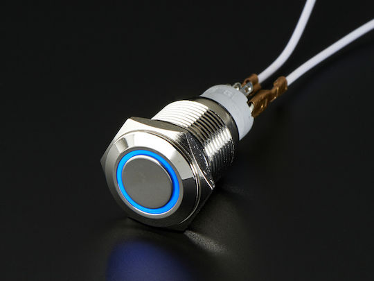 Adafruit Metal On Off Διακόπτης Μπουτόν Με φωτισμό Μπλε