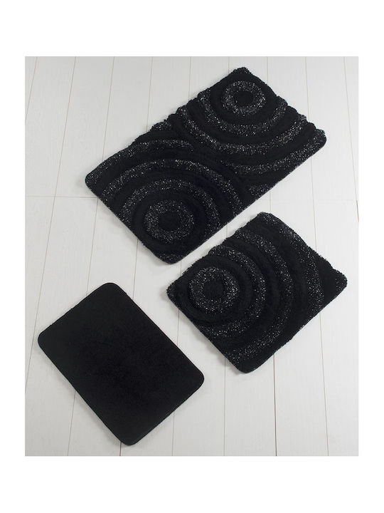 Bath Mats Set Wave 100% Black 3pcs