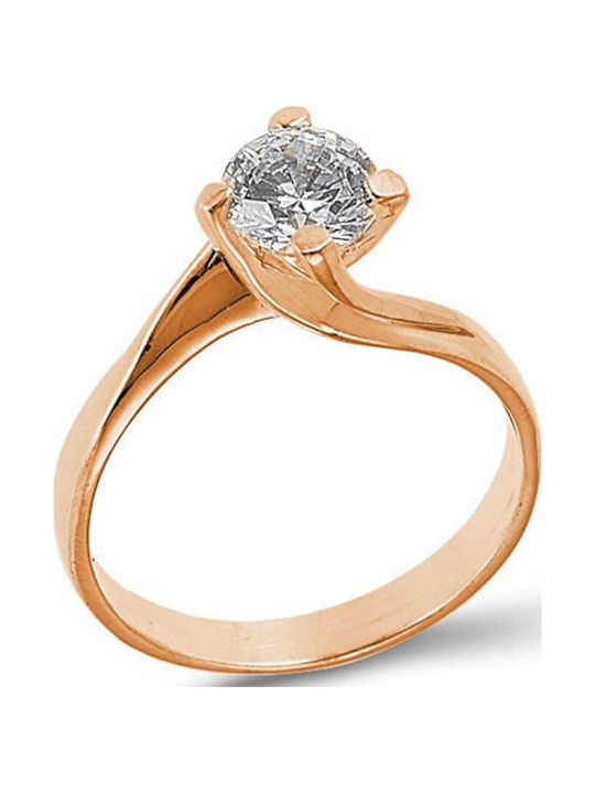 FenixJewelry Μονόπετρο από Ροζ Χρυσό 14K με Διαμάντι & Ζιργκόν