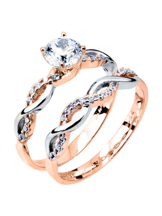 Single Stone Ring of Pink Gold 14K