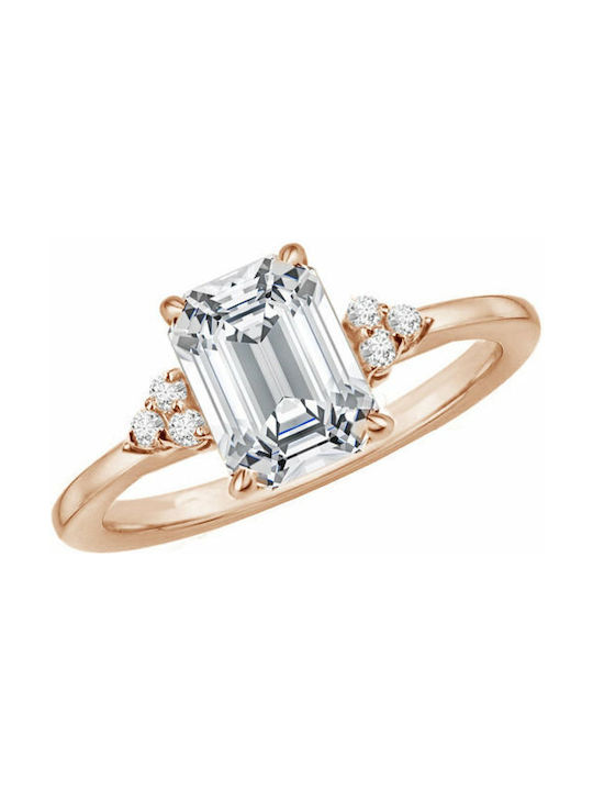 Single Stone Ring of Pink Gold 14K