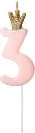 PartyDeco Birthday Candle Number "3" in Pink Color SCU6-3-081J