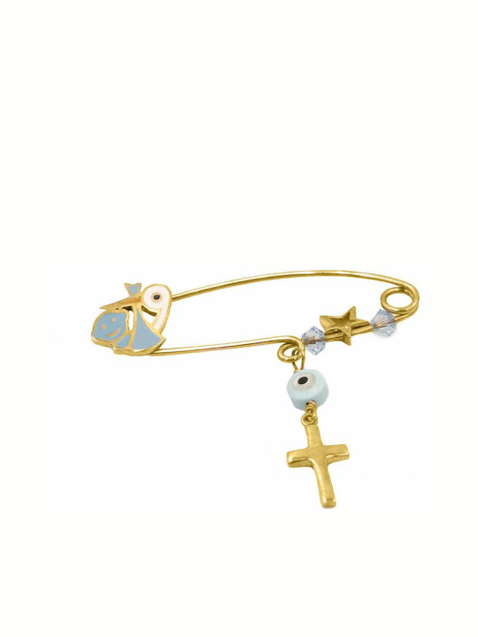 Child Safety Pin made of Gold 14K with Cross for Boy