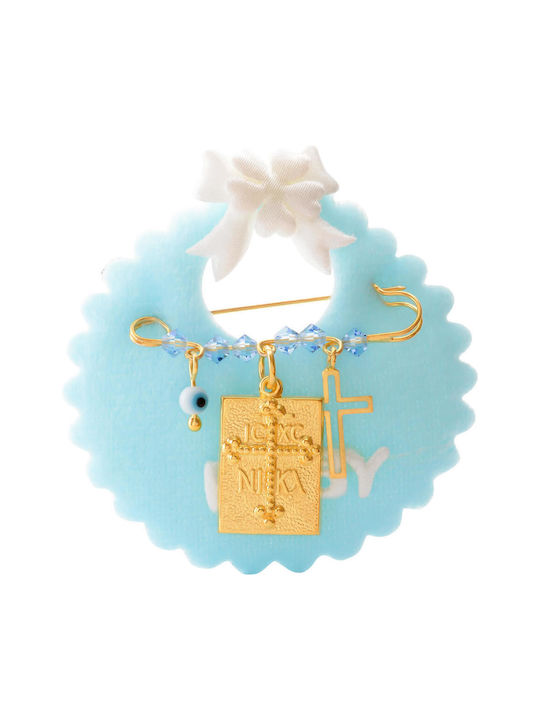 Child Safety Pin made of Gold Plated Silver with Cross and Constantinato for Boy