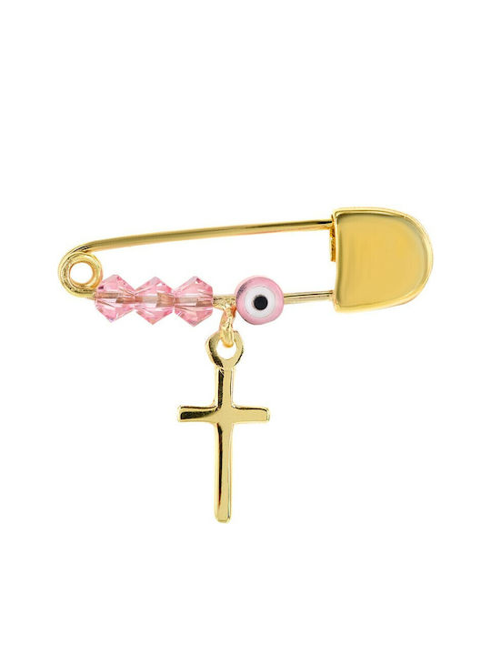 Child Safety Pin made of Gold 14K with Cross for Girl