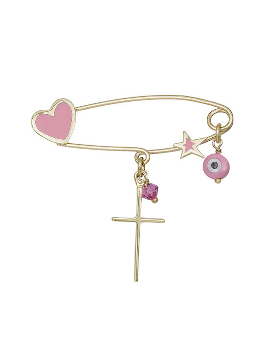 Child Safety Pin made of Gold 9K with Cross for Girl