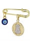 Papadopoulos Gold Kids Gold and White Gold 14K Safety Pin Charm with Icon of Virgin Mary