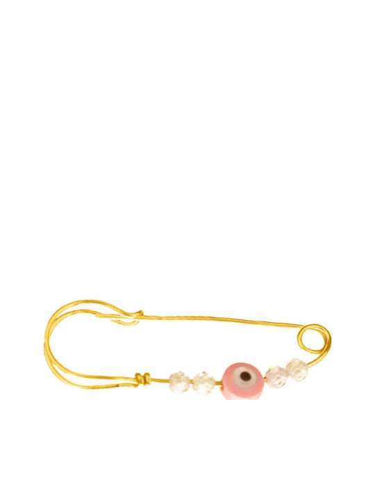 Gatsa Child Safety Pin made of Gold 9K with Constantinato for Girl