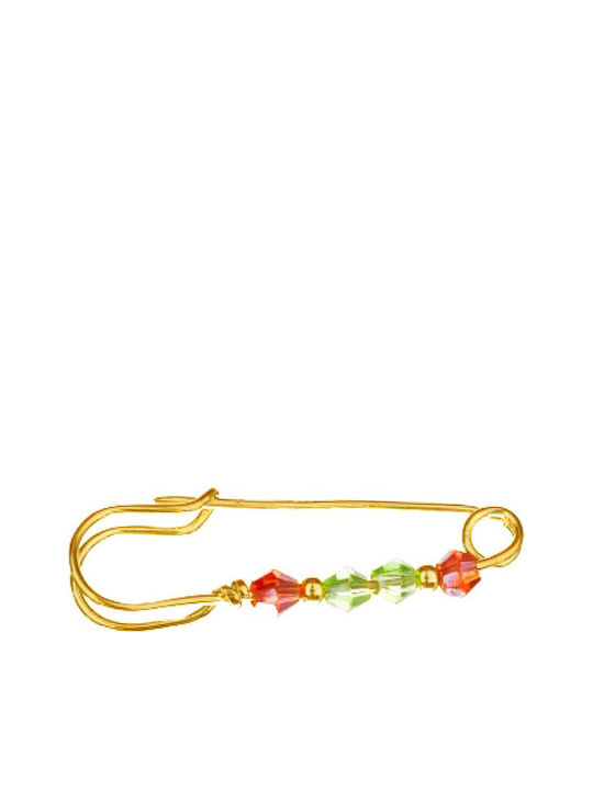 Gatsa Child Safety Pin made of Gold 9K with Constantinato for Girl