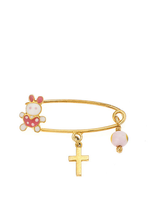 Child Safety Pin made of Gold Plated Silver with Cross for Girl