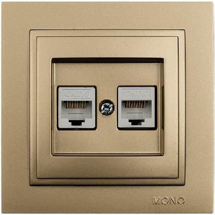 Mono Electric Doppelter Netzsteckdose RJ45 mit Rahmen Typ Cat6 in Gold Farbe 505-002236126