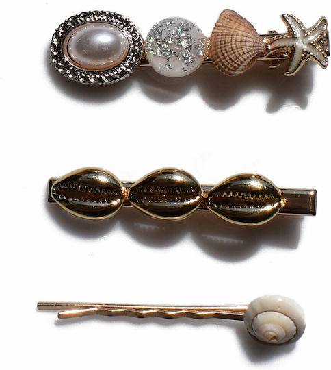 Bizoutaki Set Hair Clips with Pearls Gold 3 Pieces