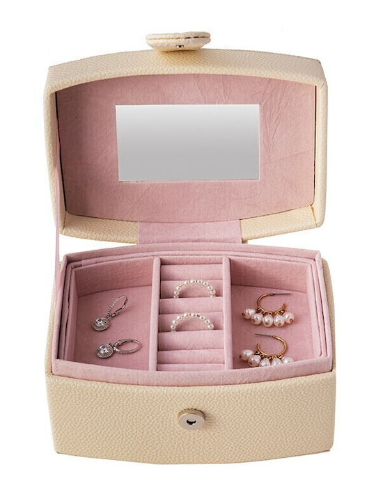 Cx7218 Schmuckkästchen mit Schublade & Spiegel Beige 15.5x9.5x9.5cm