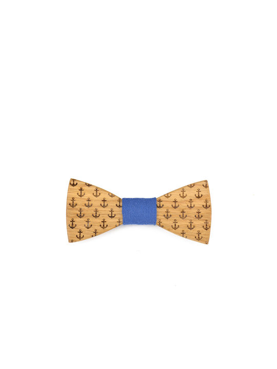 Wooden Handmade Bow Tie Blue Anchor