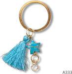 Metal Christening Charm Keychain Light Blue 50pcs