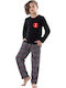 Vienetta Secret Kinder Schlafanzug Winterlich Fleece Schwarz