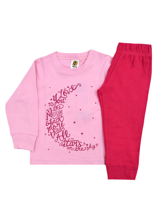 Prod "love You To Moon" Set Top & Bottom Kids Winter Pyjamas Pink