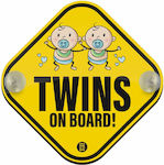 Twins Baby on Board Car Sign Yellow with Suction Cup