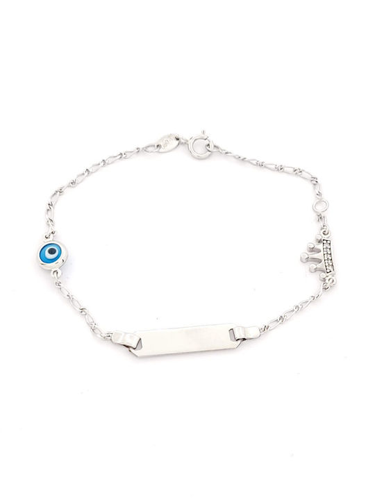 Kinderarmband ID aus Weißgold 14K mit Böses Auge & Krone