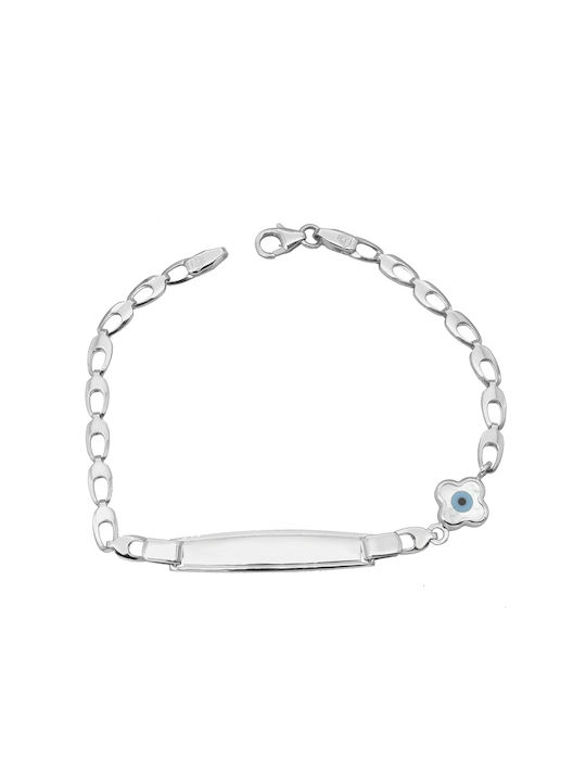 Kids White Gold ID Bracelet 9K with Evil Eye for Girl