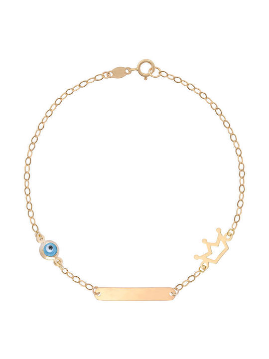 Kids Bracelet ID from Gold 9K with Crown & Evil Eye