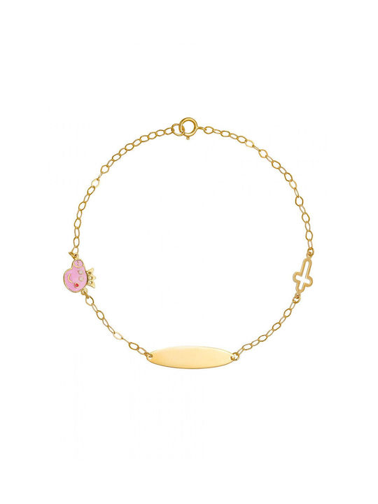 Kids Gold ID Bracelet 9K with Cross for Girl