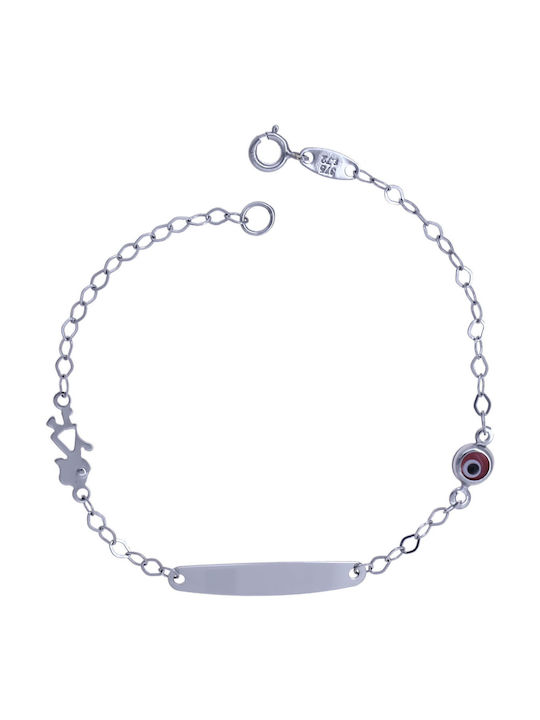 Kids Bracelet ID from White Gold 9K with Evil Eye & Figure