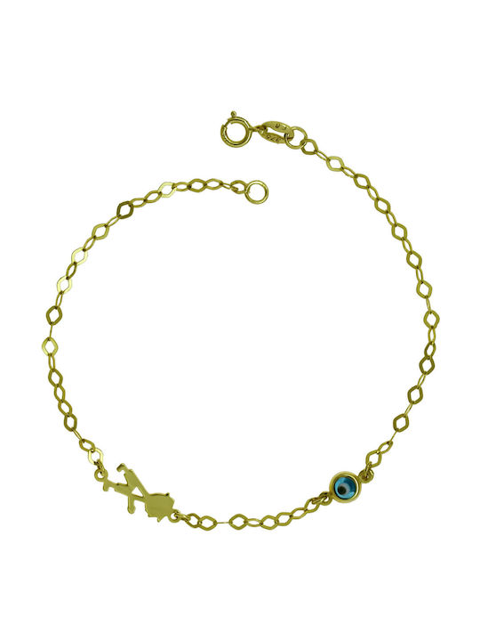 Kids Bracelet Chain from Gold 9K with Evil Eye & Figure