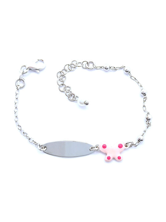 PS Silver Kids Silver ID Bracelet with Butterfly for Girl