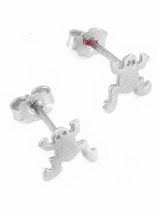 White Gold Studs Kids Earrings with Stones 14K